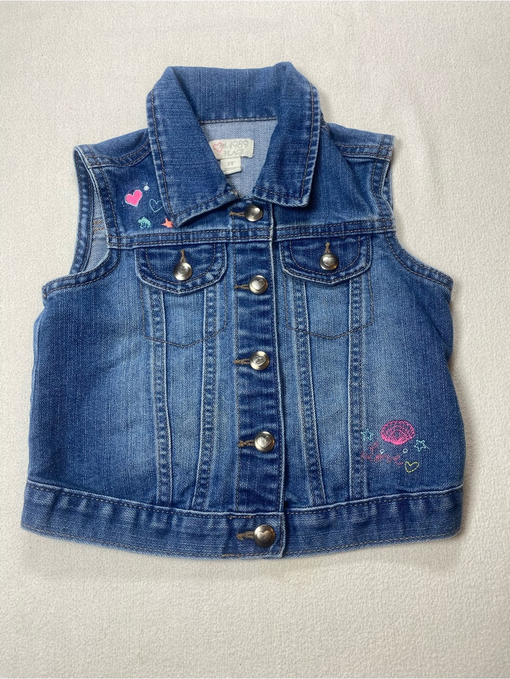 Place Girls Blue Denim Vest 3T mermaids and hearts